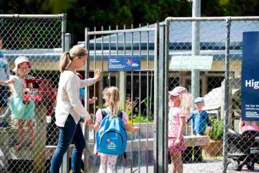 Parent and children at Four Seasons Rudolf Steiner Kindergarten. 