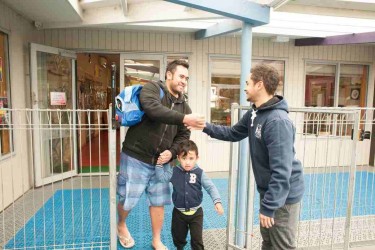 Parents and child at Community Kindy Greenwood. 